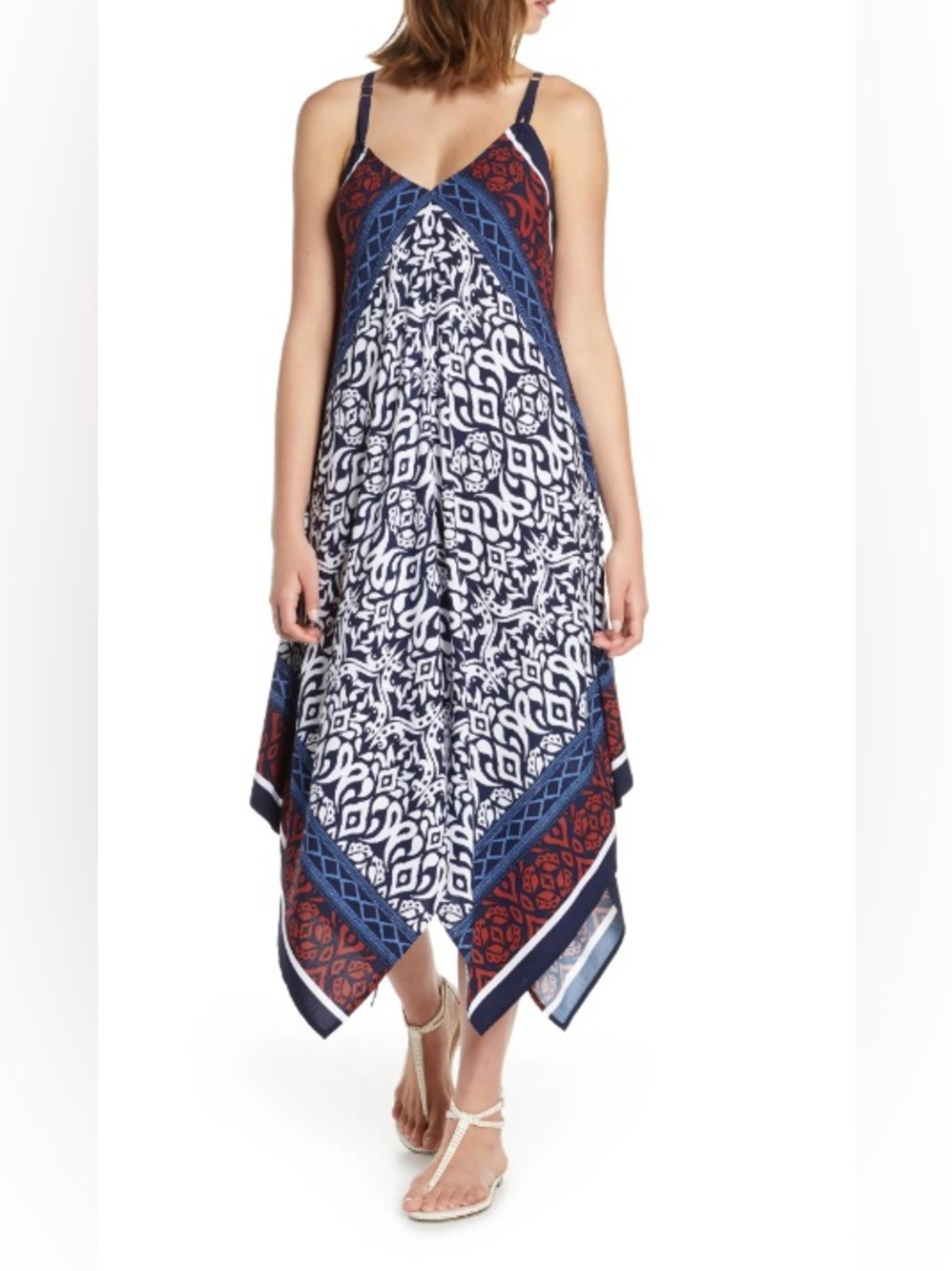 Tommy Bahama Ikat Diamond Scarf Dress M/L boho flowy oversized fit asymmetrical